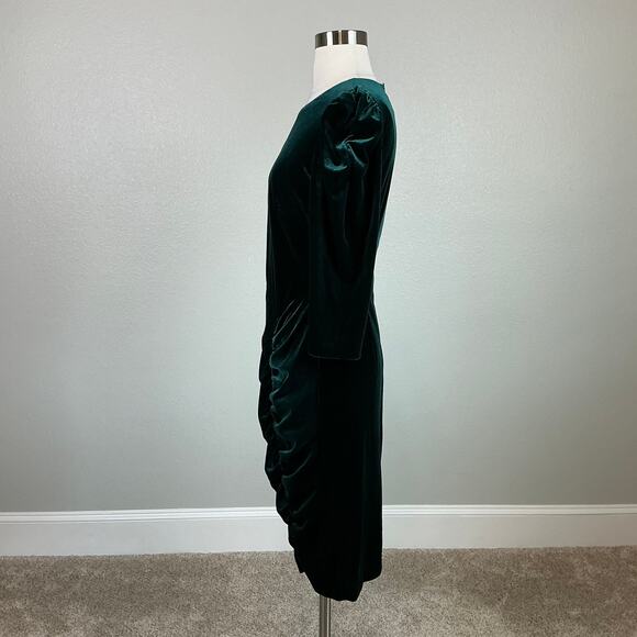 Vince Camuto Long Sleeve Velvet Ruched Midi Sheath Cocktail Dress Green Size 14 - Picture 5 of 13